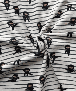Cotton Jersey Fabric - Ninja on White - 150cm Wide