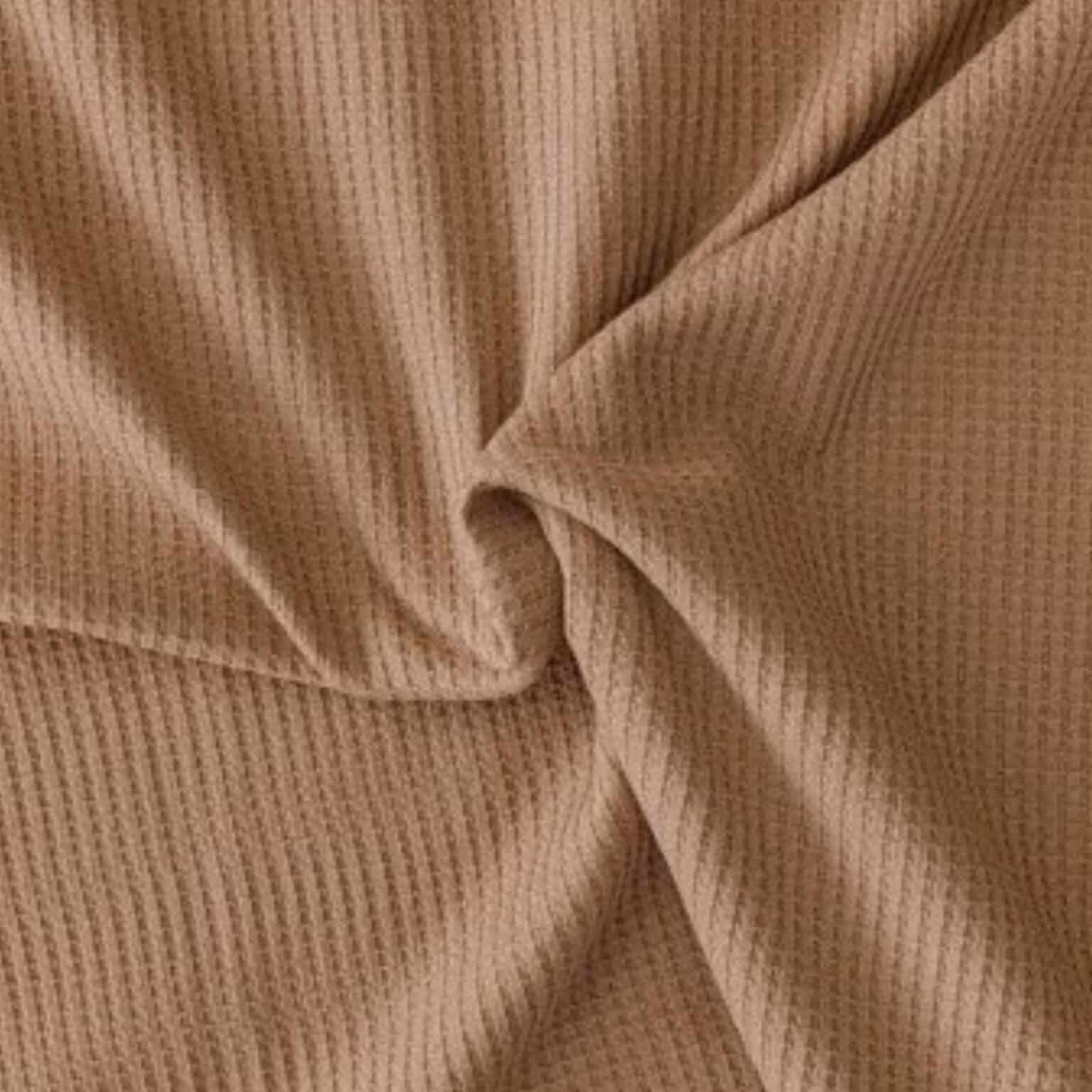 Cotton Jersey Fabric - Waffle Weave - Camel Brown - 140cm Wide