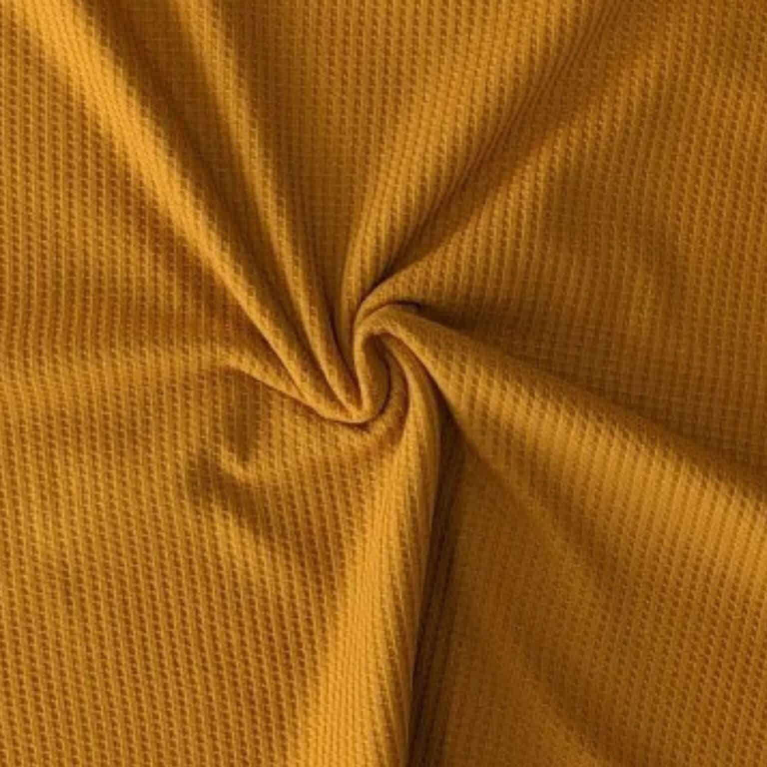 Cotton Jersey Fabric - Waffle Weave - Mustard Yellow - 140cm Wide