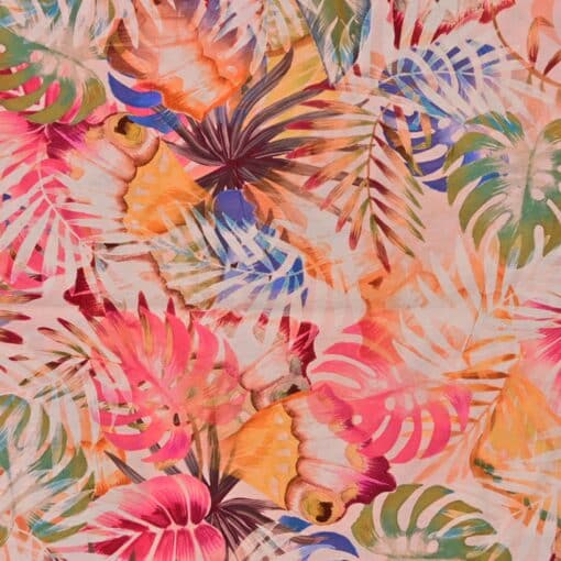 Viscose Blend Fabric - Digital Leaves On Pink - 145cm Wide | More Sewing