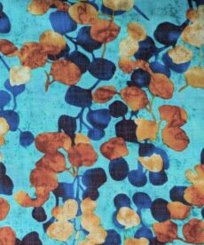 Cotton Rayon Mix Fabric - Leaves On Turquoise - 145cm Wide