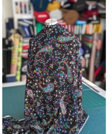 Polyester Crepe Fabric - Paisley On Black - 145cm Wide