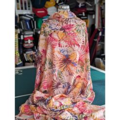 Viscose Blend Fabric – Digital Leaves On Pink – 145cm Wide | More Sewing