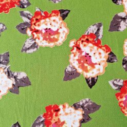 Crepe Polyester Fabric - Floral Blossom on Green -150cm Wide | More Sewing
