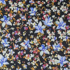 Cotton Lawn Fabric - Blue Floral On Dark - 140cm Wide