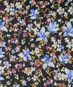 Cotton Lawn Fabric - Blue Floral On Dark - 140cm Wide