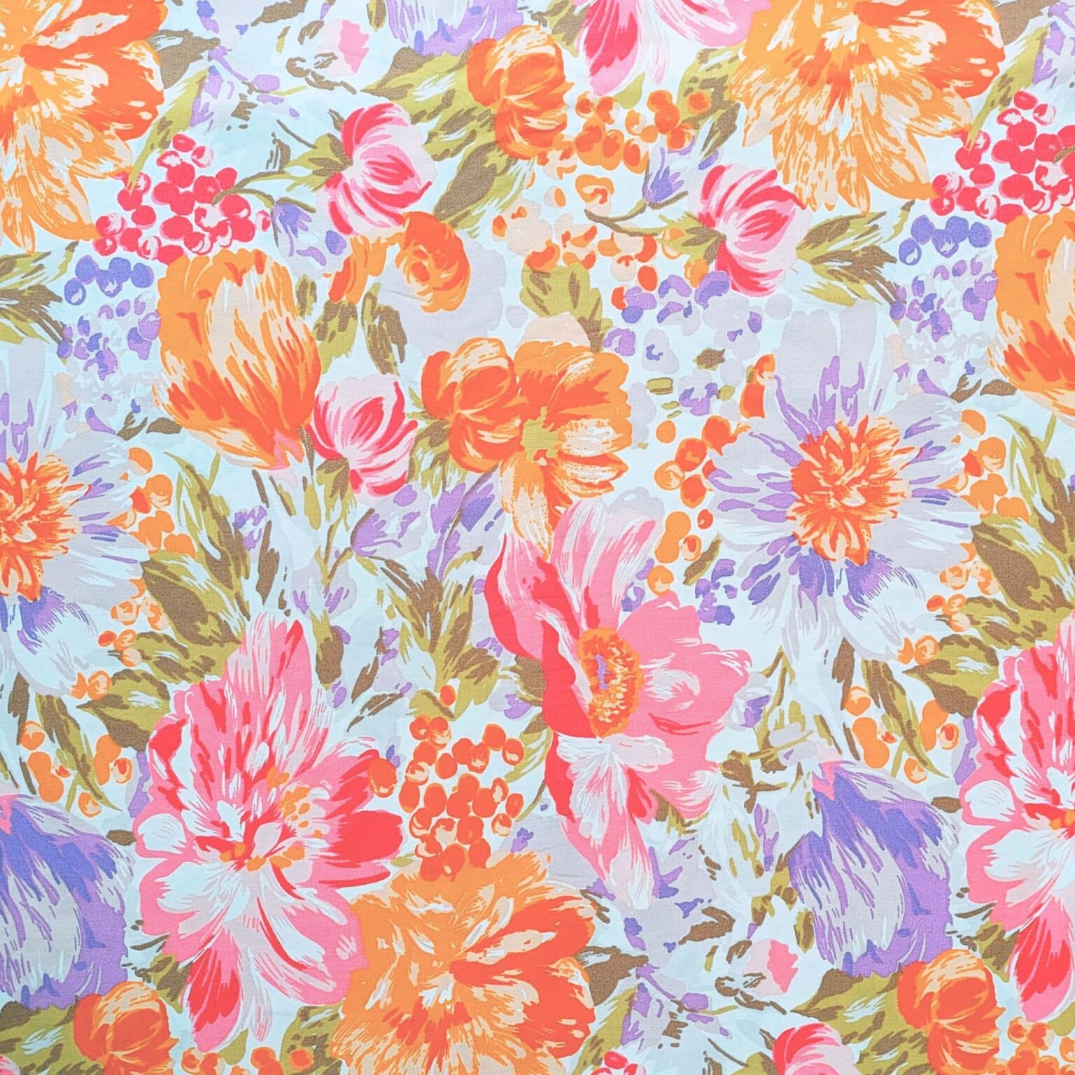 Cotton Poplin Fabric - Pink And Orange Floral - 145cm Wide | More Sewing