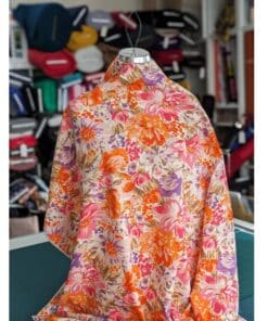 Cotton Poplin Fabric - Pink And Orange Floral - 145cm Wide