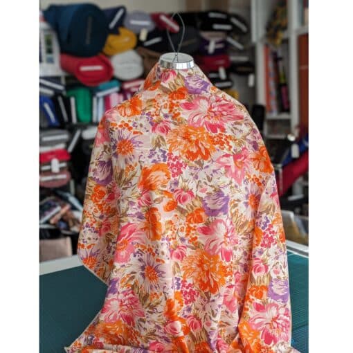 Cotton Poplin Fabric - Pink And Orange Floral - 145cm Wide