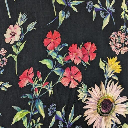 Viscose Fabric - Sunflower Botanical Floral - 140cm Wide at More Sewing