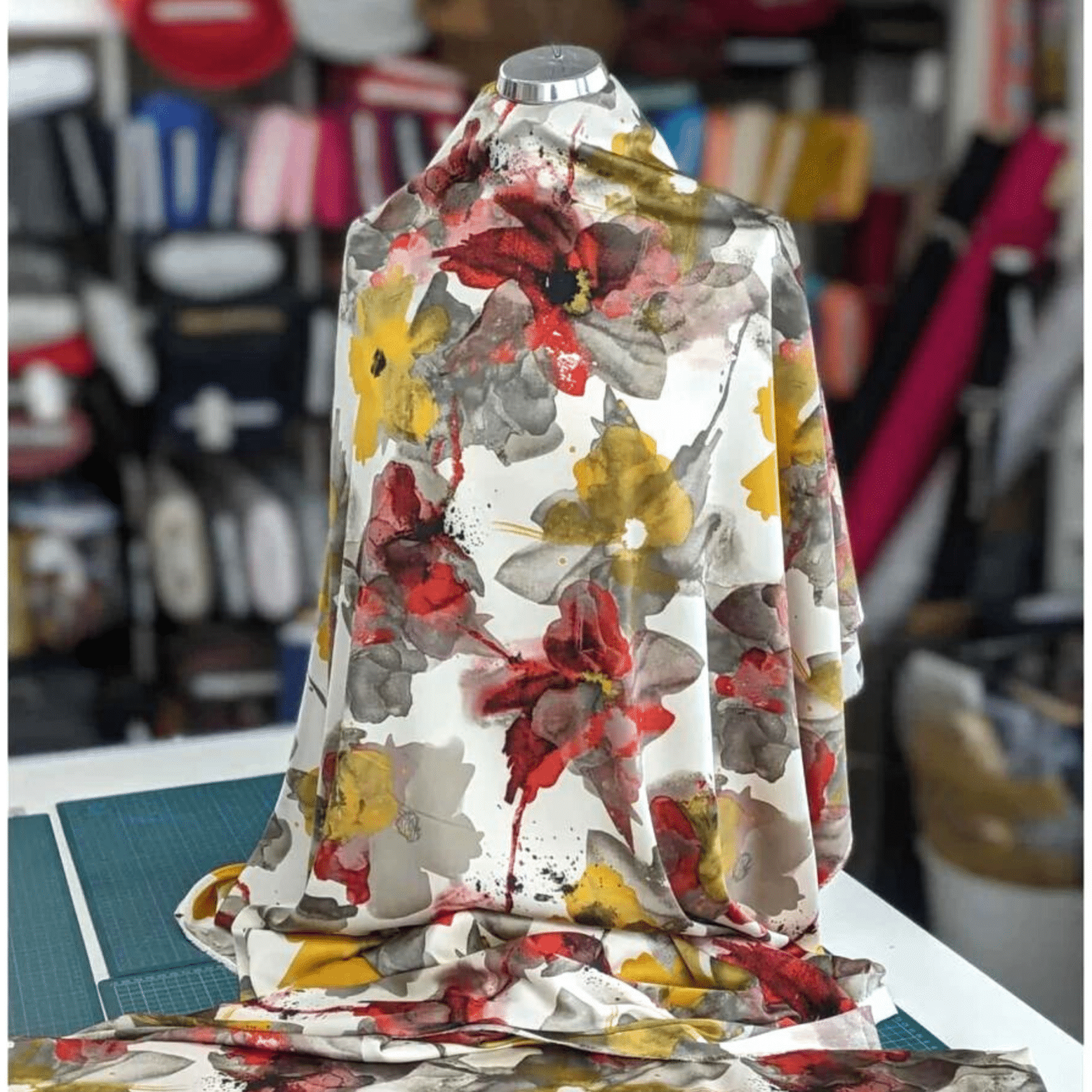 Polyester Satin Fabric - Autumn Floral - 145cm Wide