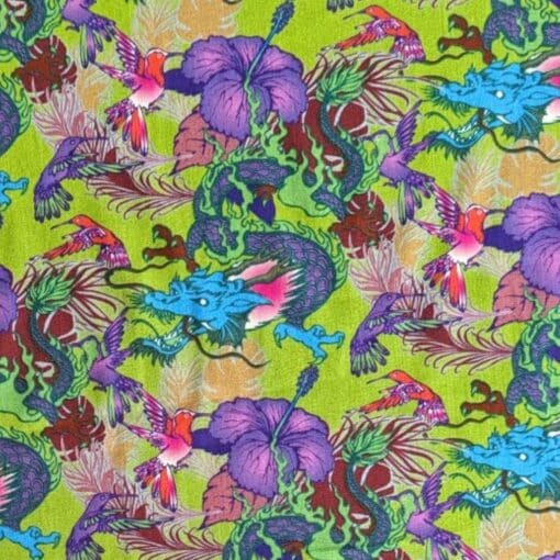 Viscose Fabric - Psychedelic Dragons - 140cm Wide