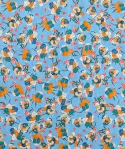Cotton Lawn Fabric - Floral Spots On Blue - 140cm Wide