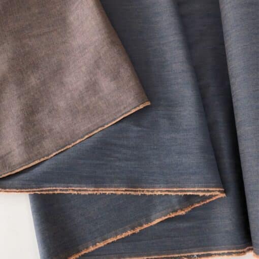 Cotton Chambray Fabric -Yarn Dyed - Grey & Peach - 140cm Wide