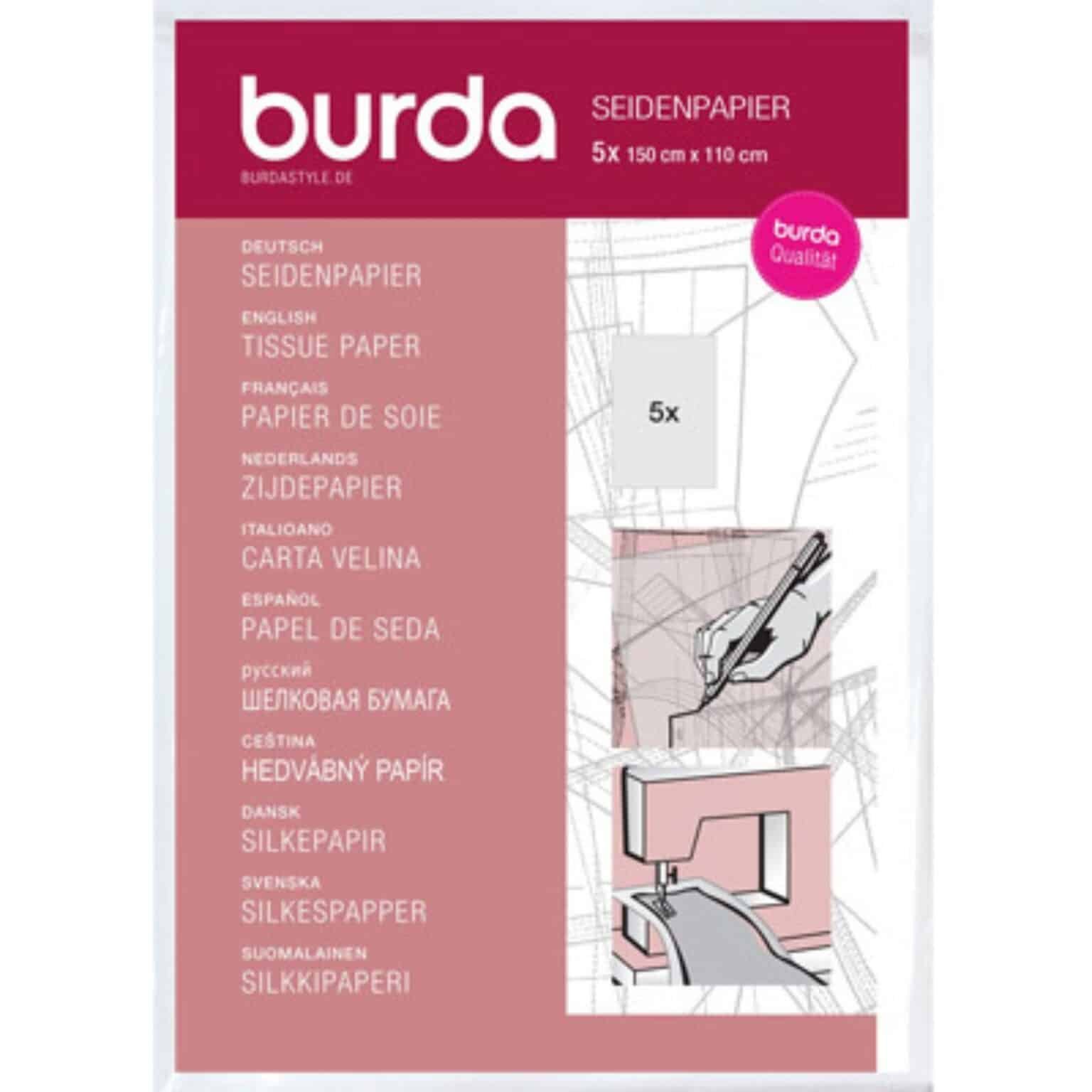 Burda Tissue Paper - Dressmaking - Dress Pattern Paper - 5 Sheets 150cm x 110 cm