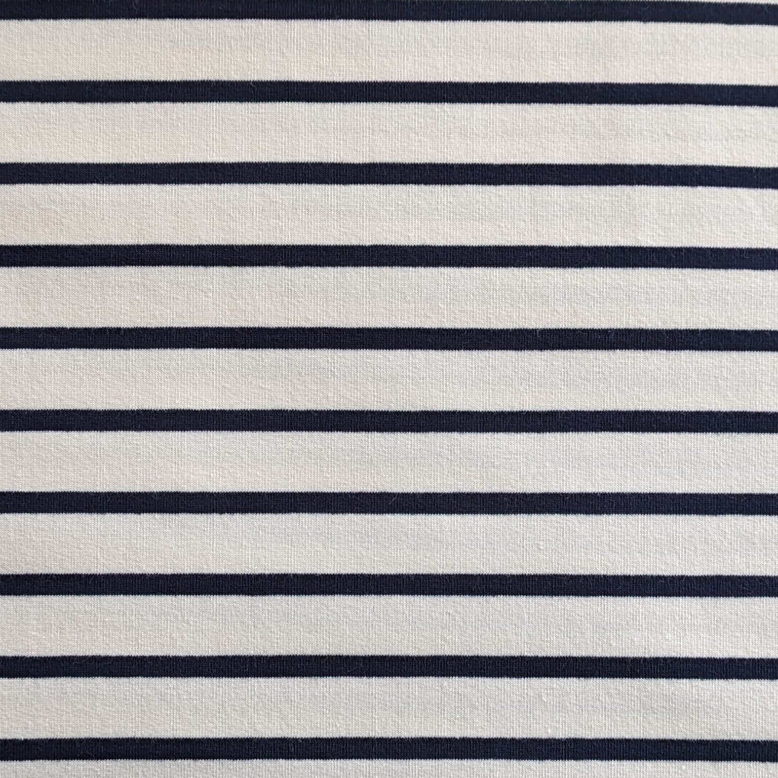 Cotton Jersey Fabric French Terry - Yarn Dyed Stripe - Cream with Navy Blue - Four Way Stretch - 155cm Wide