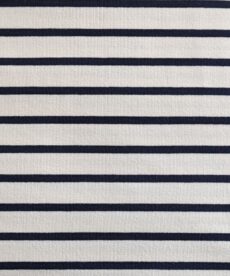 Cotton Jersey Fabric French Terry - Yarn Dyed Stripe - Cream with Navy Blue - Four Way Stretch - 155cm Wide