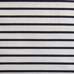 Cotton Jersey Fabric French Terry - Yarn Dyed Stripe - Cream with Navy Blue - Four Way Stretch - 155cm Wide