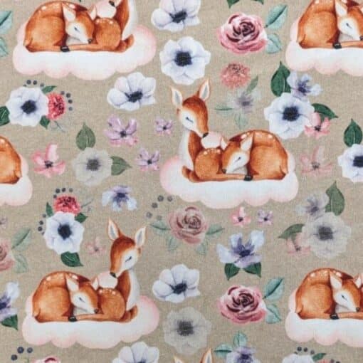 Cotton Jersey Fabric - Deer In The Clouds - 140cm Wide REMNANT