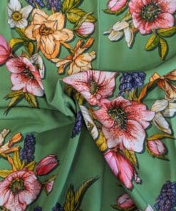 Viscose Fabric - Floral On Green - 140cm Wide REMNANT
