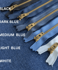 YKK Brass Jeans Zip - 6 inch / 15cm - Black, Dark Blue, Medium Blue, Light Blue And White