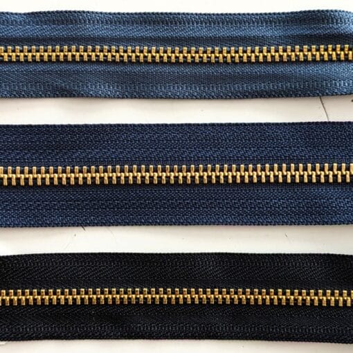 YKK Brass Jeans Zip - 6 inch / 15cm - Black Navy Blue And Denim Blue