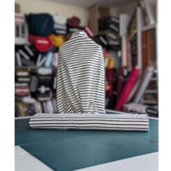 Cotton Jersey Fabric French Terry - Yarn Dyed Stripe - Cream with Navy Blue - Four Way Stretch - 155cm Wide