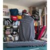 Cotton Jersey Fabric French Terry, Yarn Dyed Stripe, Navy Blue With Cream, 155cm Wide