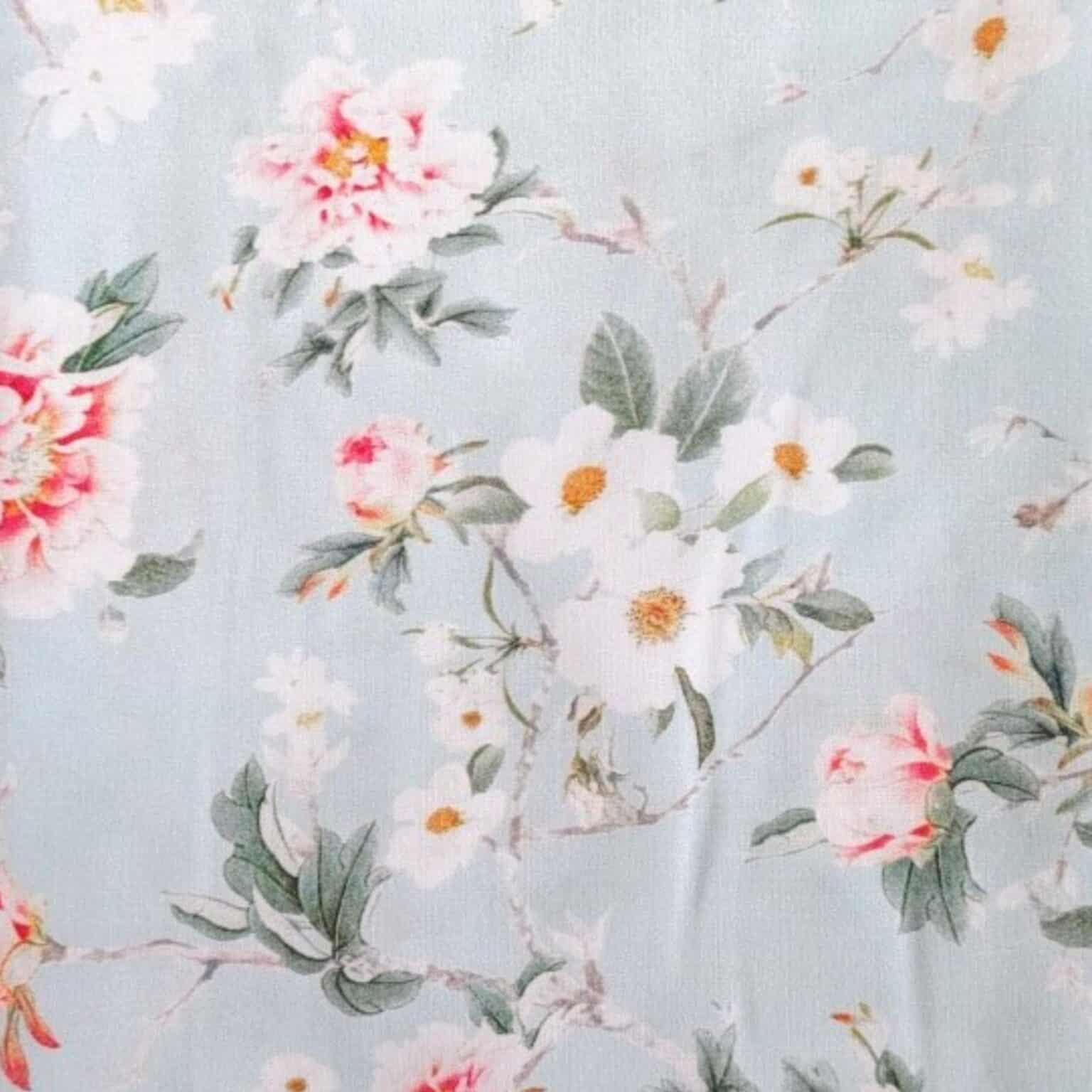 Viscose Fabric - Floral Pale Blue - 140cm Wide REMNANT