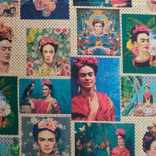 Faux Silk Fabric Frida Kahlo Portraits