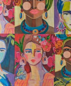 Faux Silk Fabric Frida Painted Faces