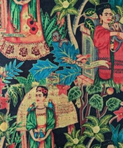 Faux Silk Fabric Frida Kahlo Garden