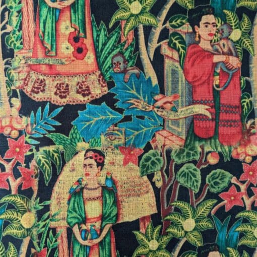 Faux Silk Fabric Frida Kahlo Garden