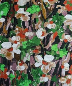 Deadstock Polyester Brocade Fabric Floral Metal On Green