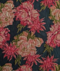 Deadstock Polyester Stretch Brocade Fabric Floral - Black