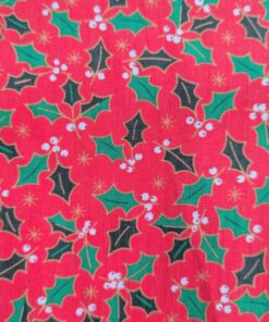 Cotton Fabric - Christmas Holly On Red - 150cm Wide