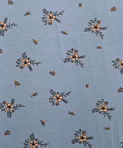 Cotton Jersey Fabric - Floral On Blue - Four Way Stretch – Organic