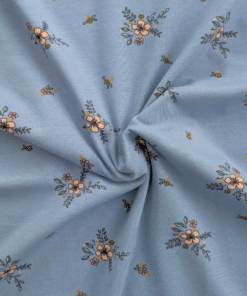 Cotton Jersey Fabric - Floral On Blue - Four Way Stretch – Organic