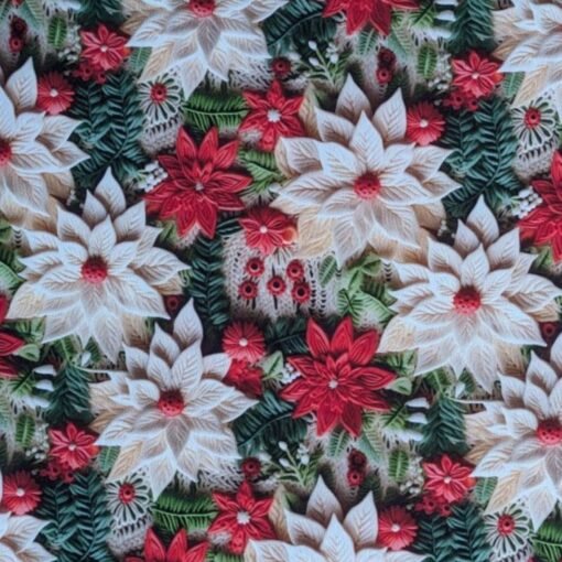 Cotton Fabric - 3D Christmas Floral