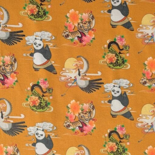 Cotton Jersey Fabric Kung Fu Panda And Friends On Mustard 140cm Wide