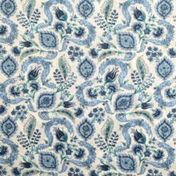 Pima Cotton Lawn Fabric Bridgerton Style Floral Blue and Aqua On Ivory 135cm Wide