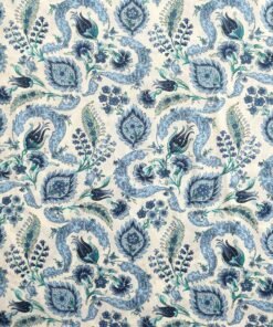 Pima Cotton Lawn Fabric Bridgerton Style Floral Blue and Aqua On Ivory 135cm Wide