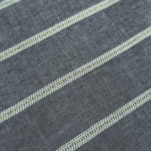 Metallic Lurex Stripe Chambray Fabric Blue/Ivory/Copper Deadstock 150cm Wide