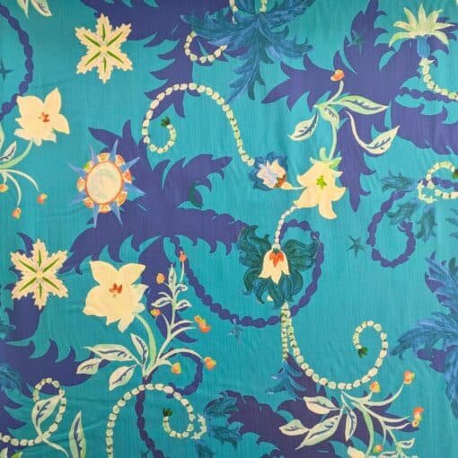 Cotton Poplin Fabric Bright Blue Floral Ex Designer Deadstock 145cm Wide