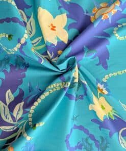 Cotton Poplin Fabric Bright Blue Floral Ex Designer Deadstock 145cm Wide