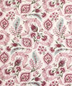 Pima Cotton Lawn Fabric Bridgerton Style Floral Red Pink & Aqua On Ivory 135cm Wide