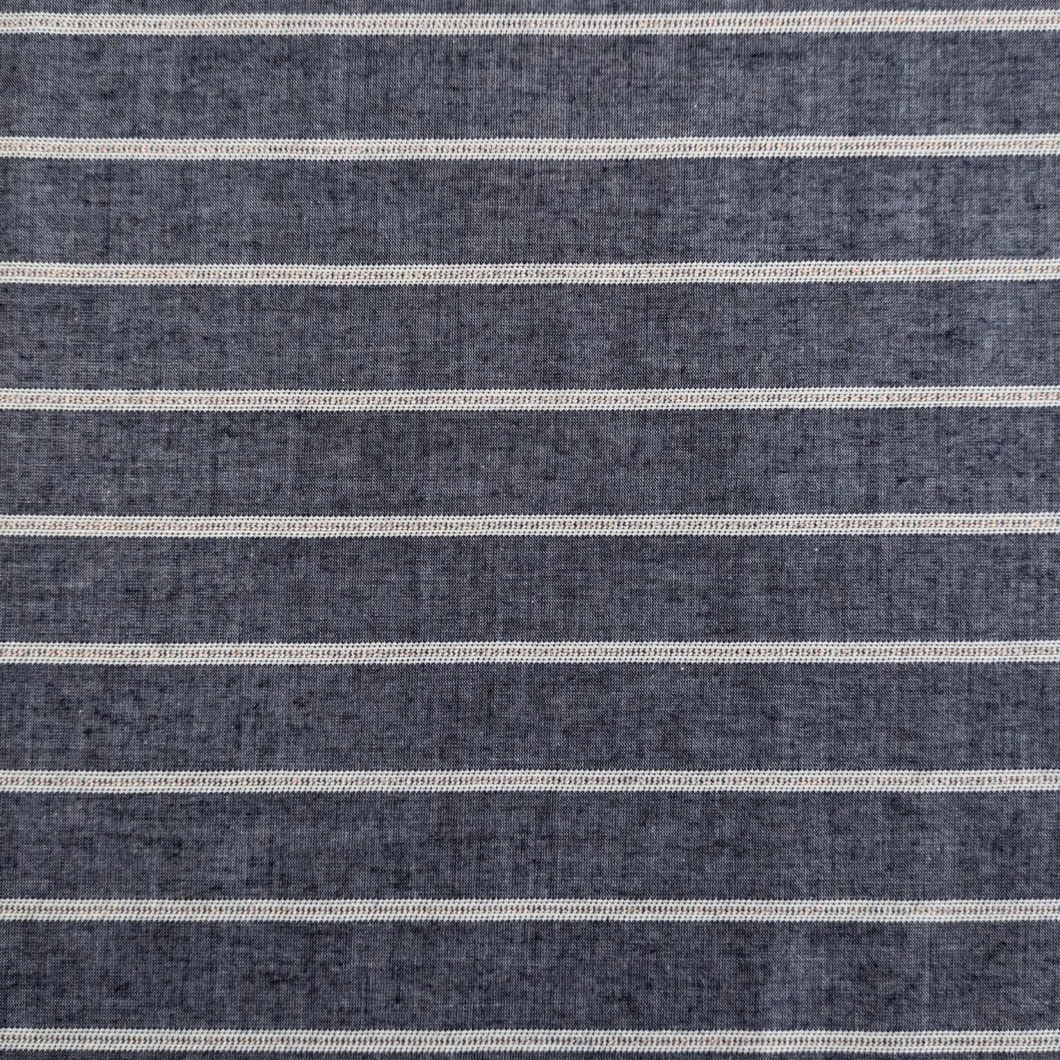 Metallic Lurex Stripe Chambray Fabric Blue/Ivory/Copper Deadstock 150cm Wide