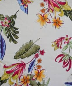 Cotton Poplin Fabric Tropical Floral On Ivory Deadstock 145cm Wide