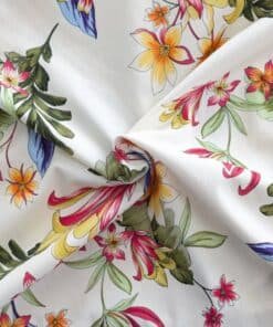 Cotton Poplin Fabric Tropical Floral On Ivory Deadstock 145cm Wide