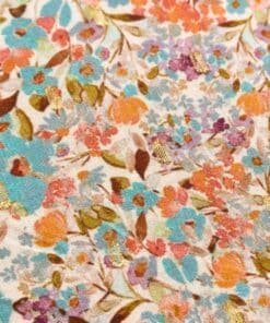 Viscose Fabric Turquoise Ditsy Floral With Gold Lurex Deadstock 140cm Wide